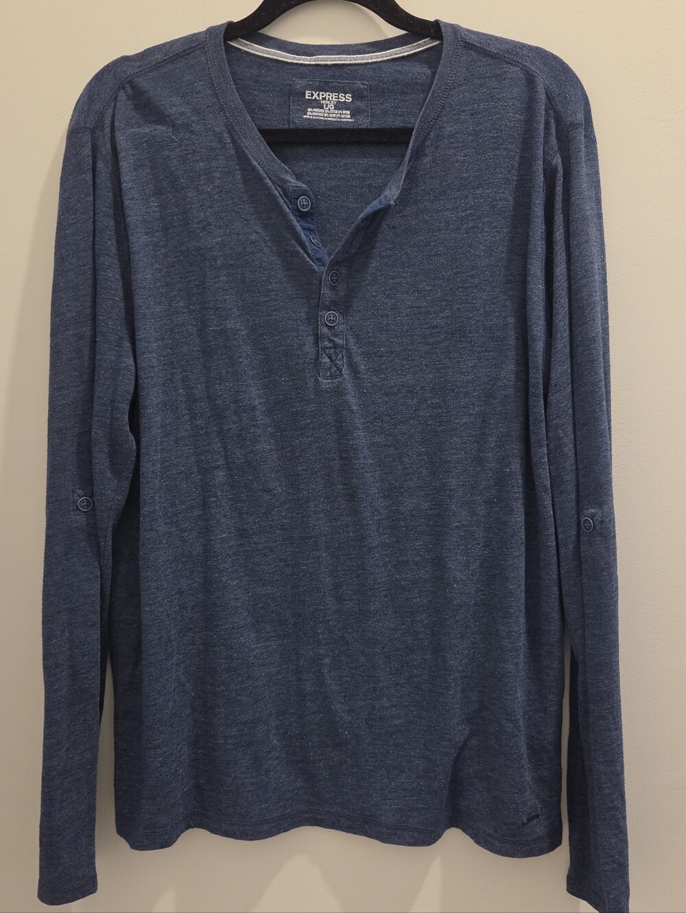 Express Men's Blue Navy Henley Long Sleeve Shirt